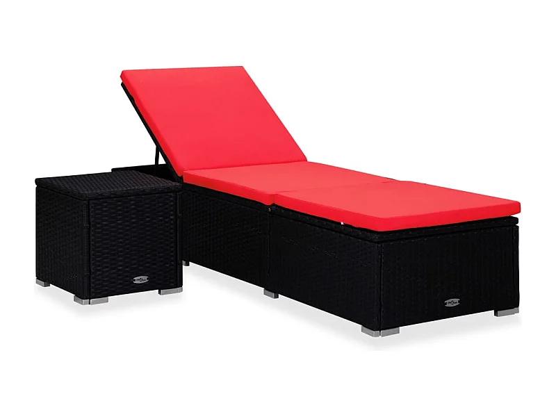 Chaise longue avec coussin et table à thé Résine tressée Rouge