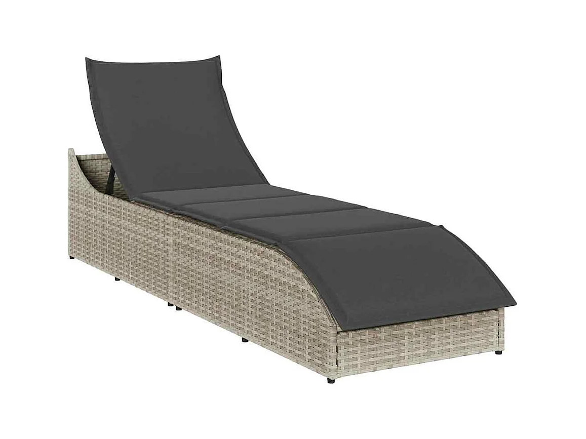 Chaise longue pliante coussin et rangement gris clair polyrotin