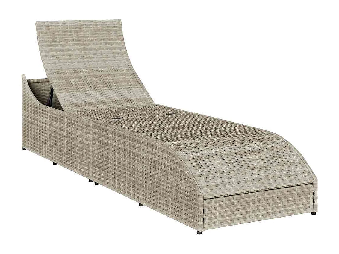 Chaise longue pliante coussin et rangement gris clair polyrotin