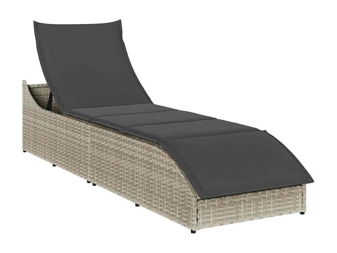 Sillón plegable con cojín y almacenaje en polirratán gris claro