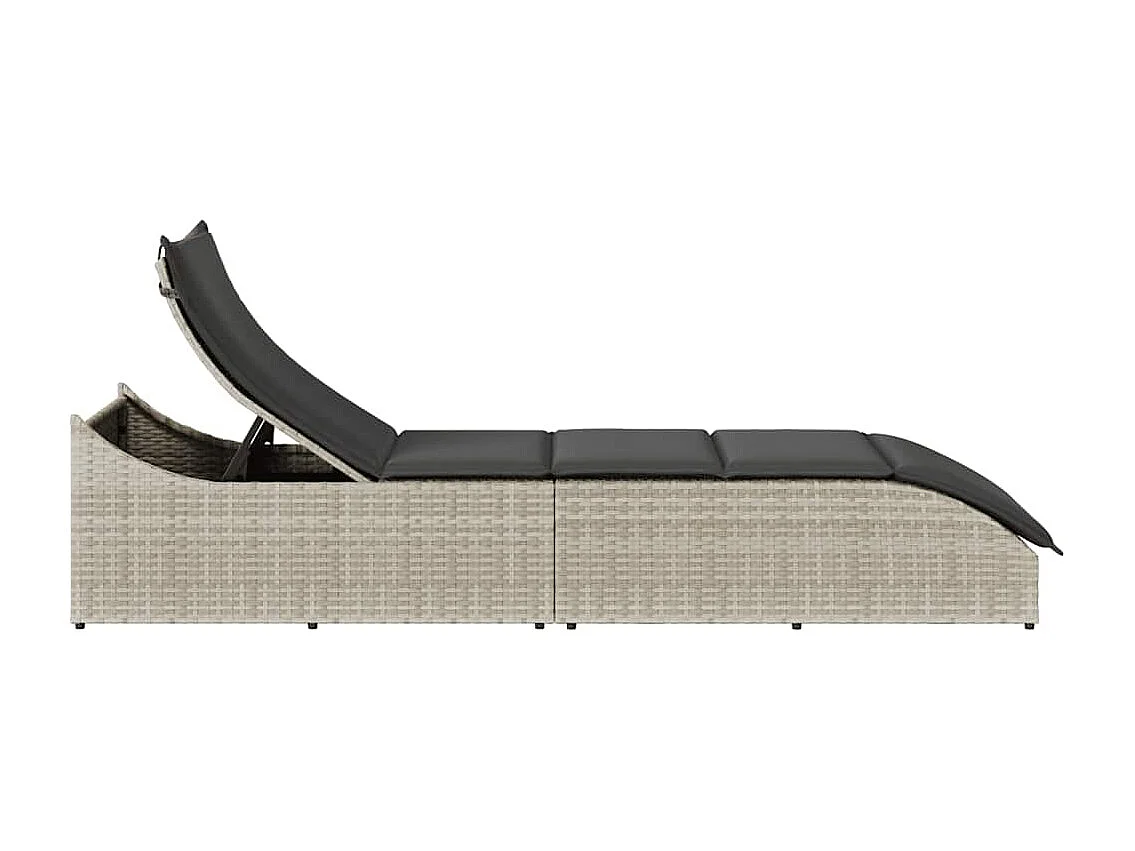 Sillón plegable con cojín y almacenaje en polirratán gris claro