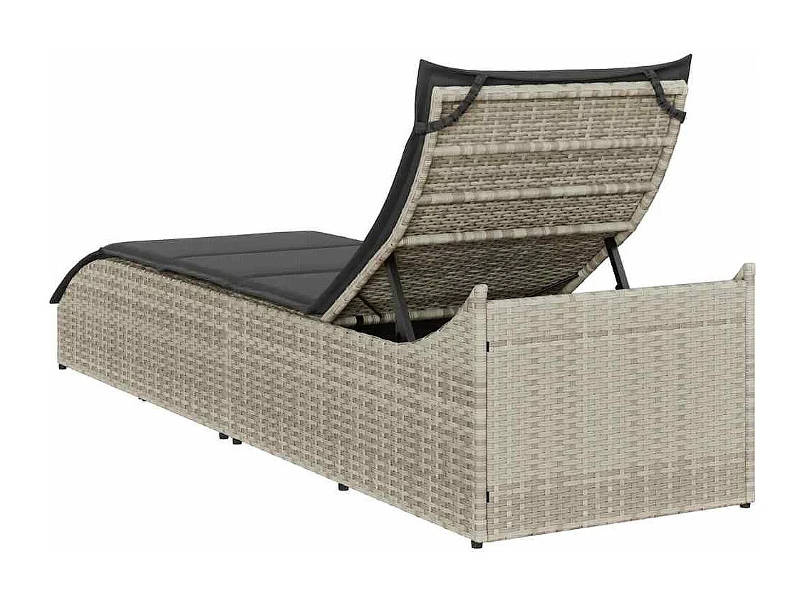 Sillón plegable con cojín y almacenaje en polirratán gris claro