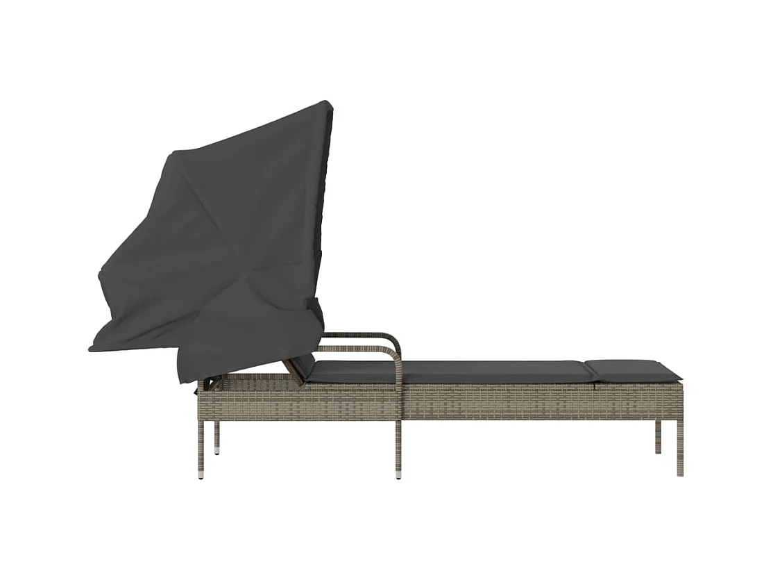 Grijze chaise longue van kunstharsriet met luifel
