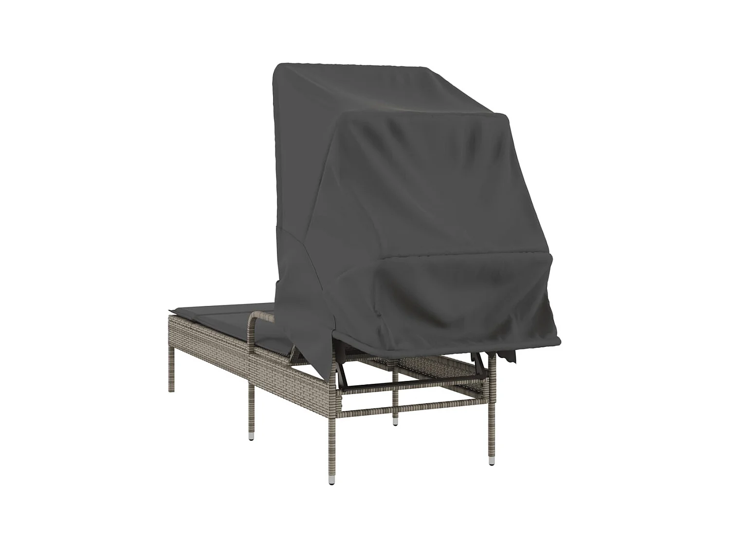 Grijze chaise longue van kunstharsriet met luifel