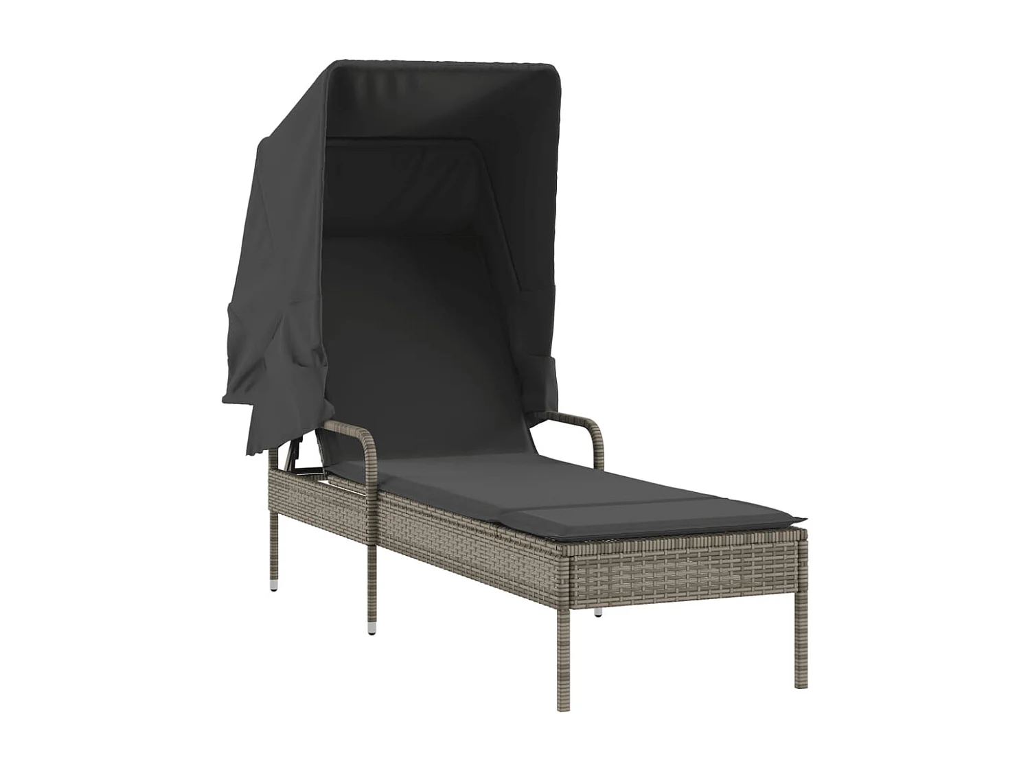 Chaise longue in vimini di resina grigia con baldacchino