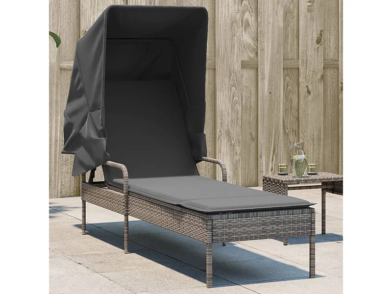 Chaise longue de mimbre de resina gris con dosel