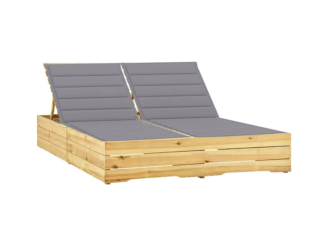 Chaise longue double et coussins gris Bois de pin imprégné