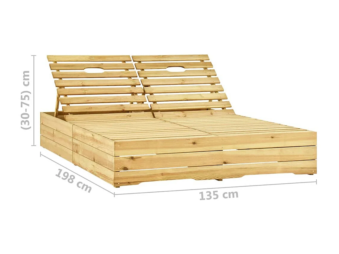 Chaise longue double et coussins gris Bois de pin imprégné