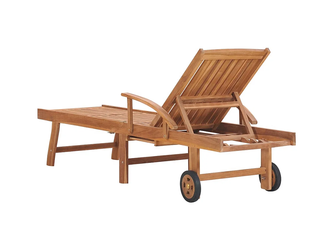 Chaises longues lot de 2 avec coussin vert Bois de teck solide