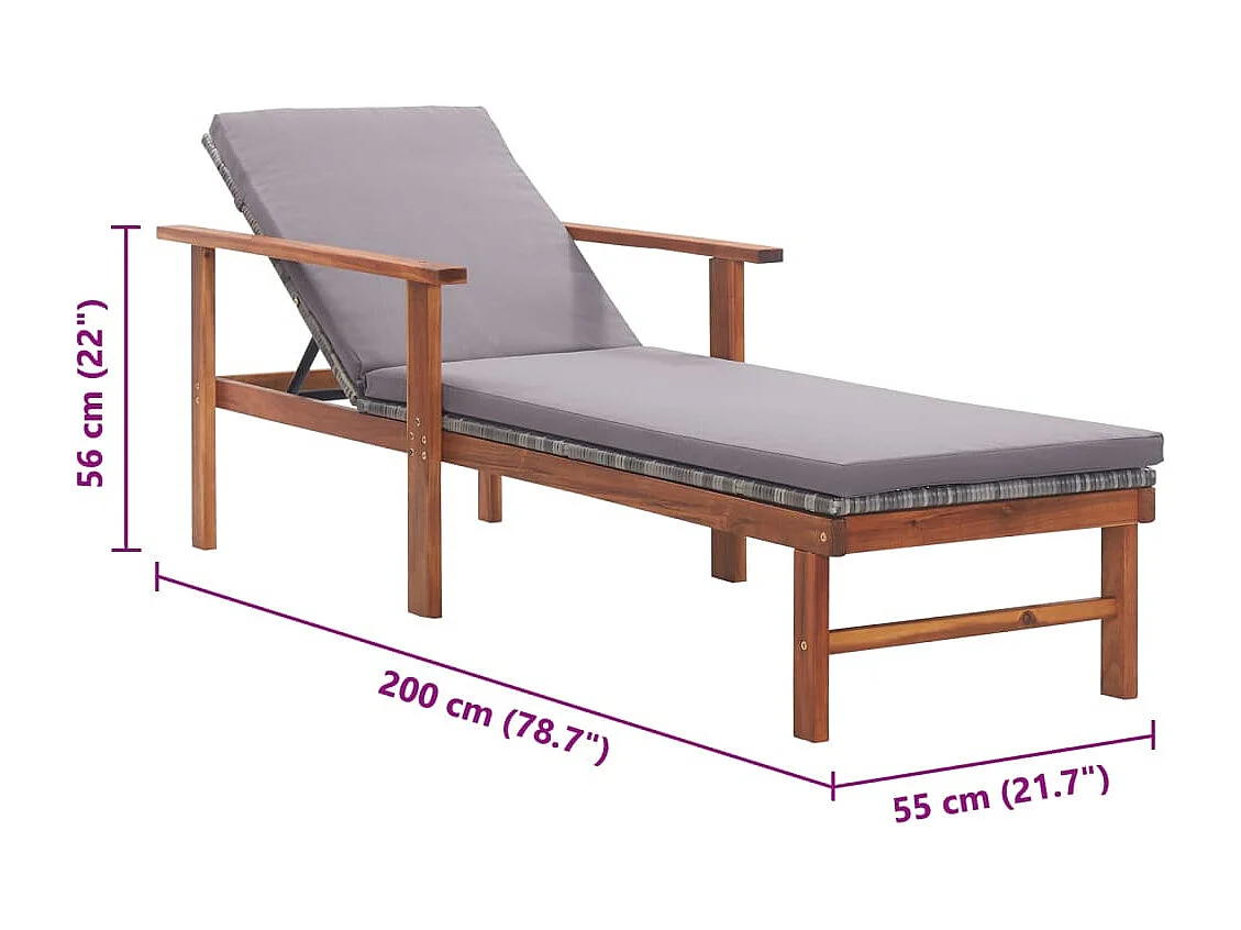 Sillón y cojín Resina tejida y madera de acacia Gris