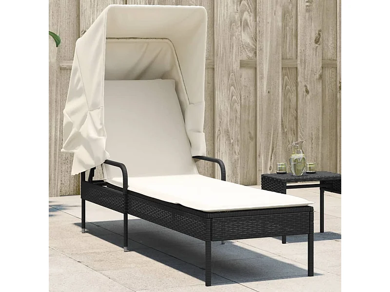 Chaise longue con dosel de mimbre negro