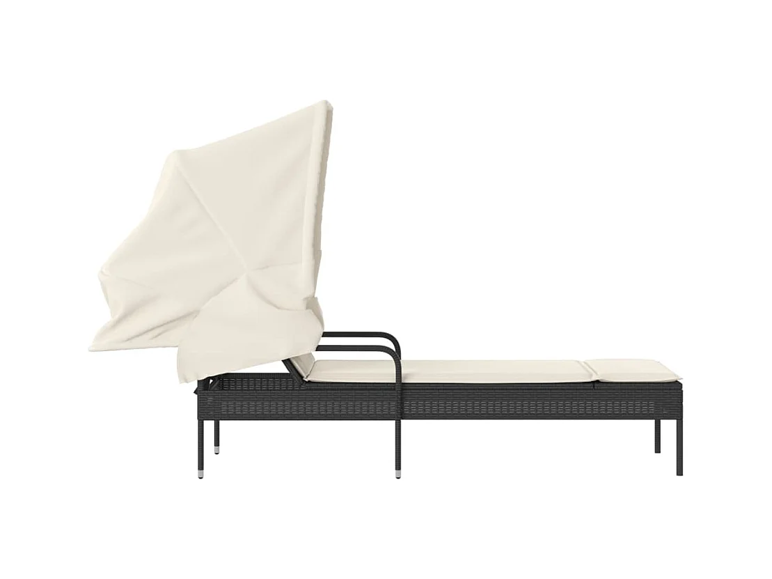 Chaise longue met zwarte rieten kap