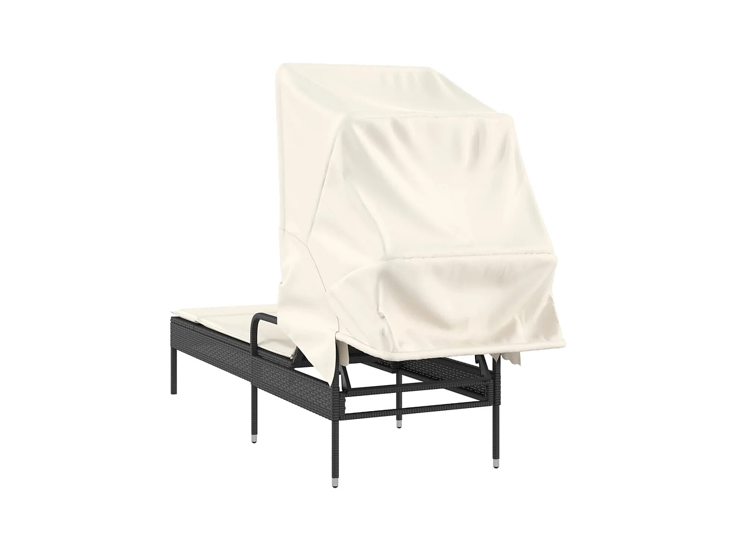 Chaise longue met zwarte rieten kap