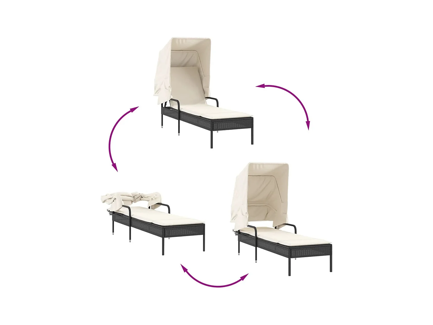 Chaise longue met zwarte rieten kap