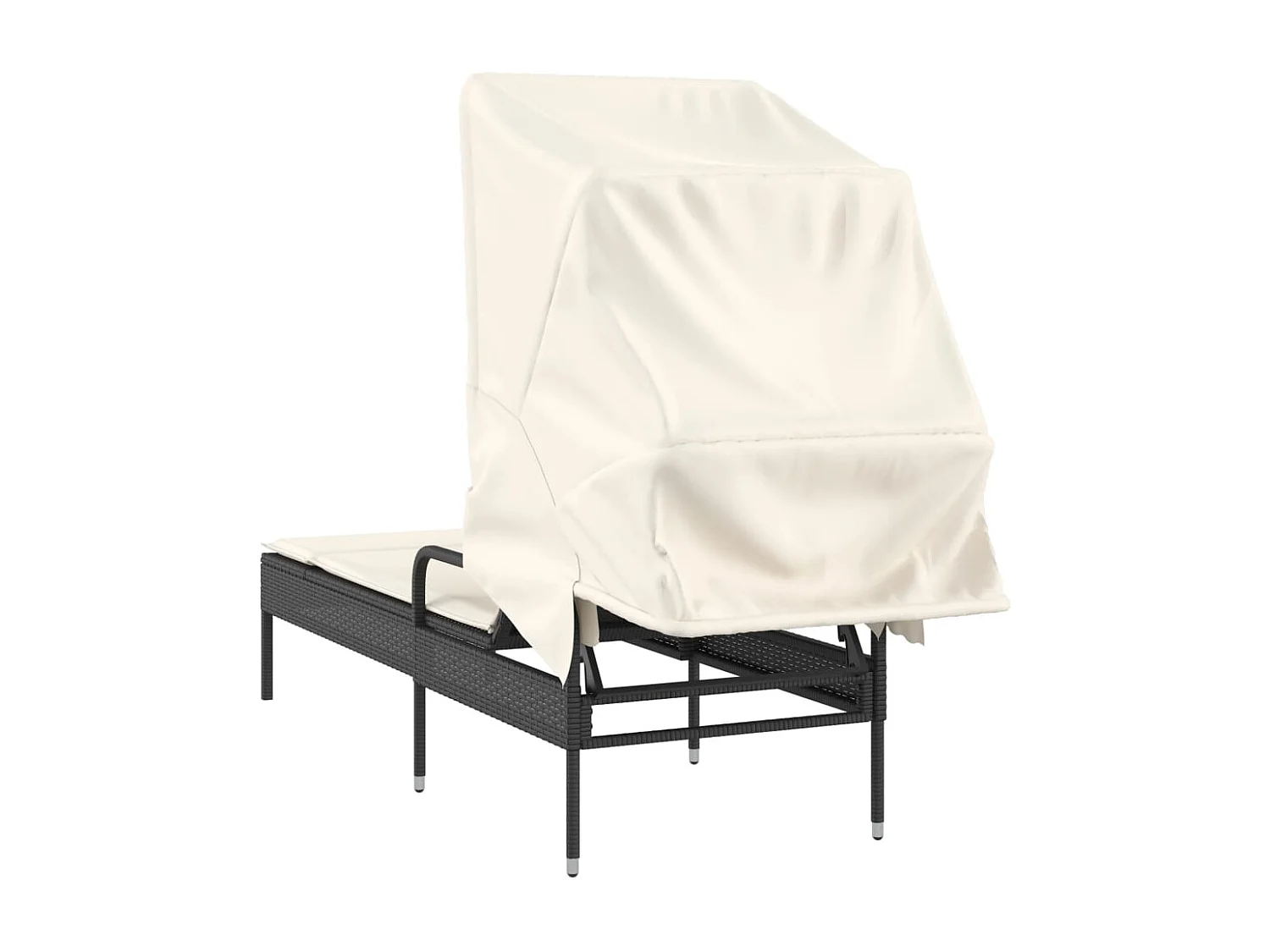 Chaise longue con baldacchino in vimini nero