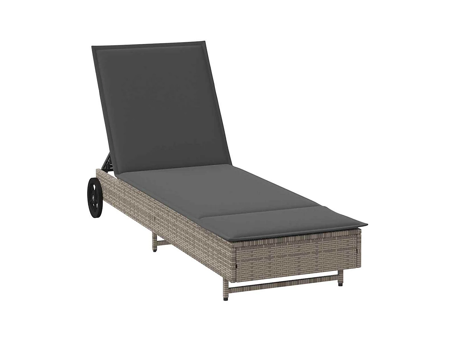 Chaise longue avec roues et coussin gris résine tressée