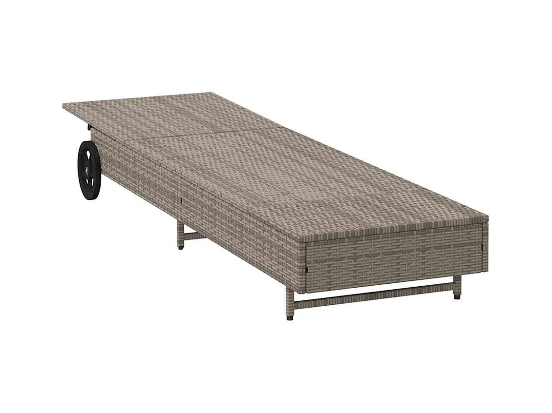 Chaise longue avec roues et coussin gris résine tressée