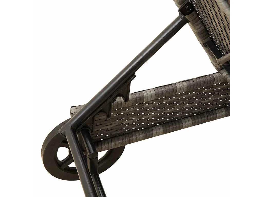 Chaise longue avec roues et coussin gris résine tressée