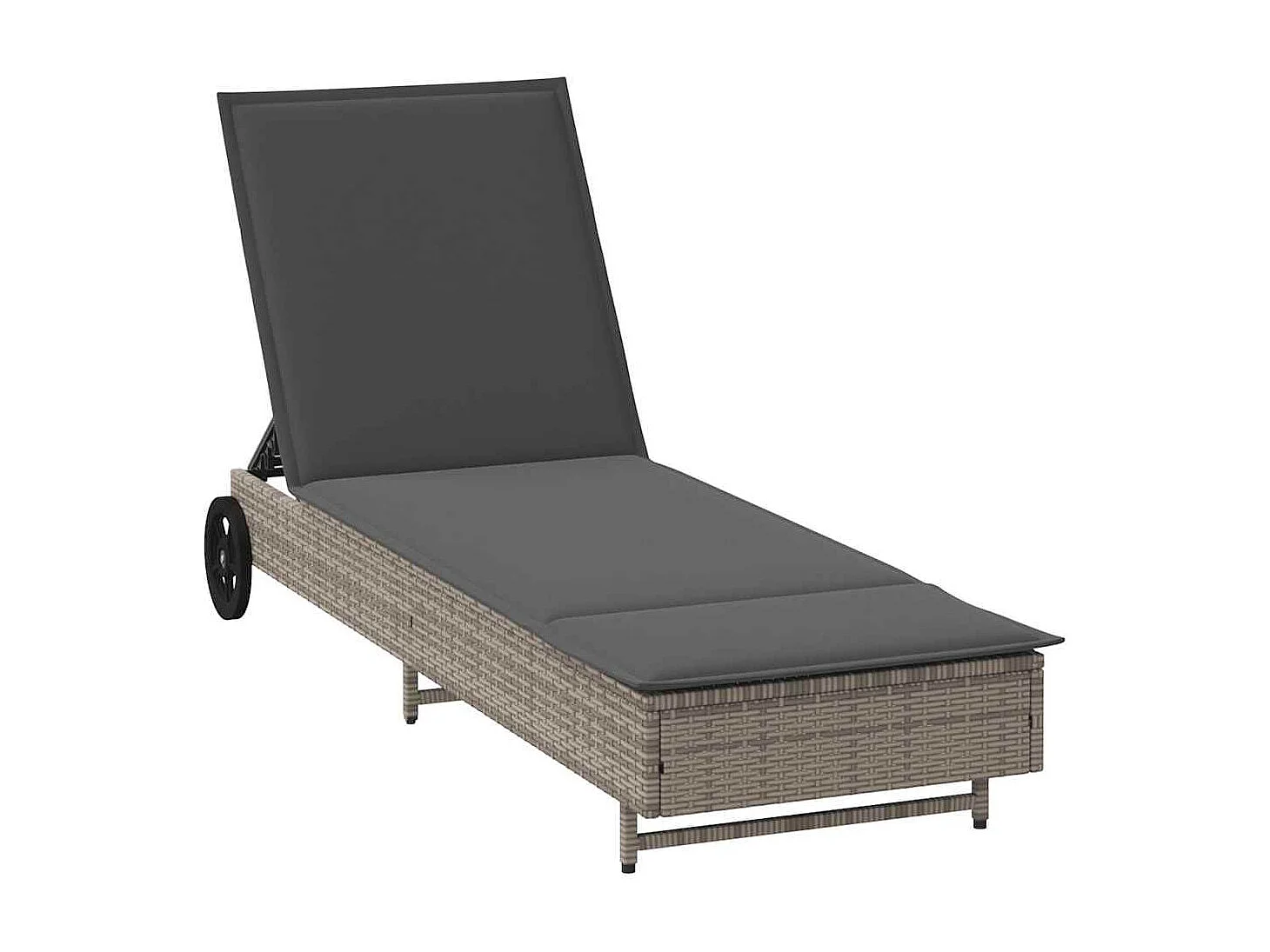 Chaise longue avec roues et coussin gris résine tressée