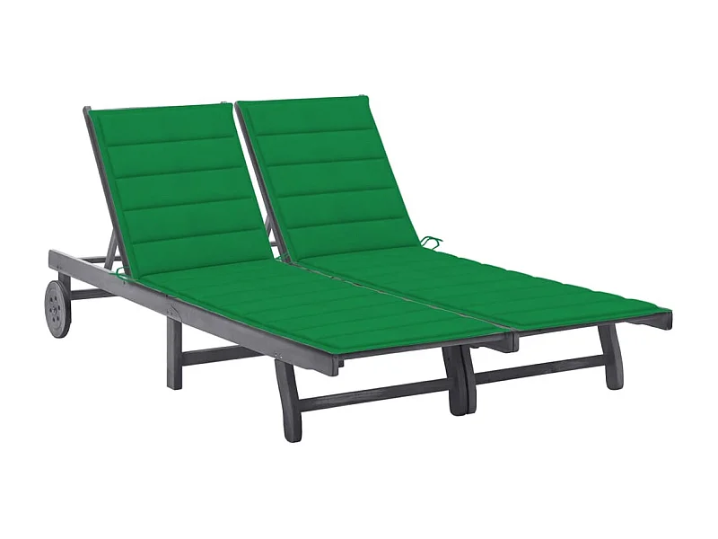 Chaise longue de jardin 2 places avec coussin Gris Acacia