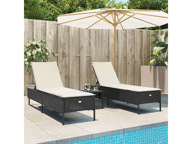 Loungestoelen met kussens, set van 2, zwart, geweven hars