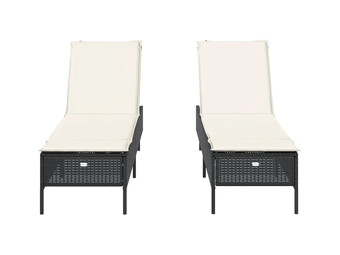 Loungestoelen met kussens, set van 2, zwart, geweven hars