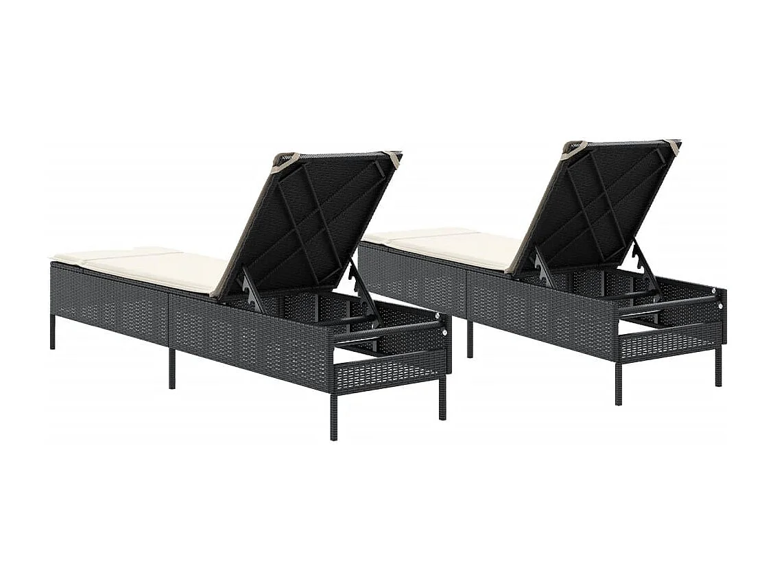 Loungestoelen met kussens, set van 2, zwart, geweven hars