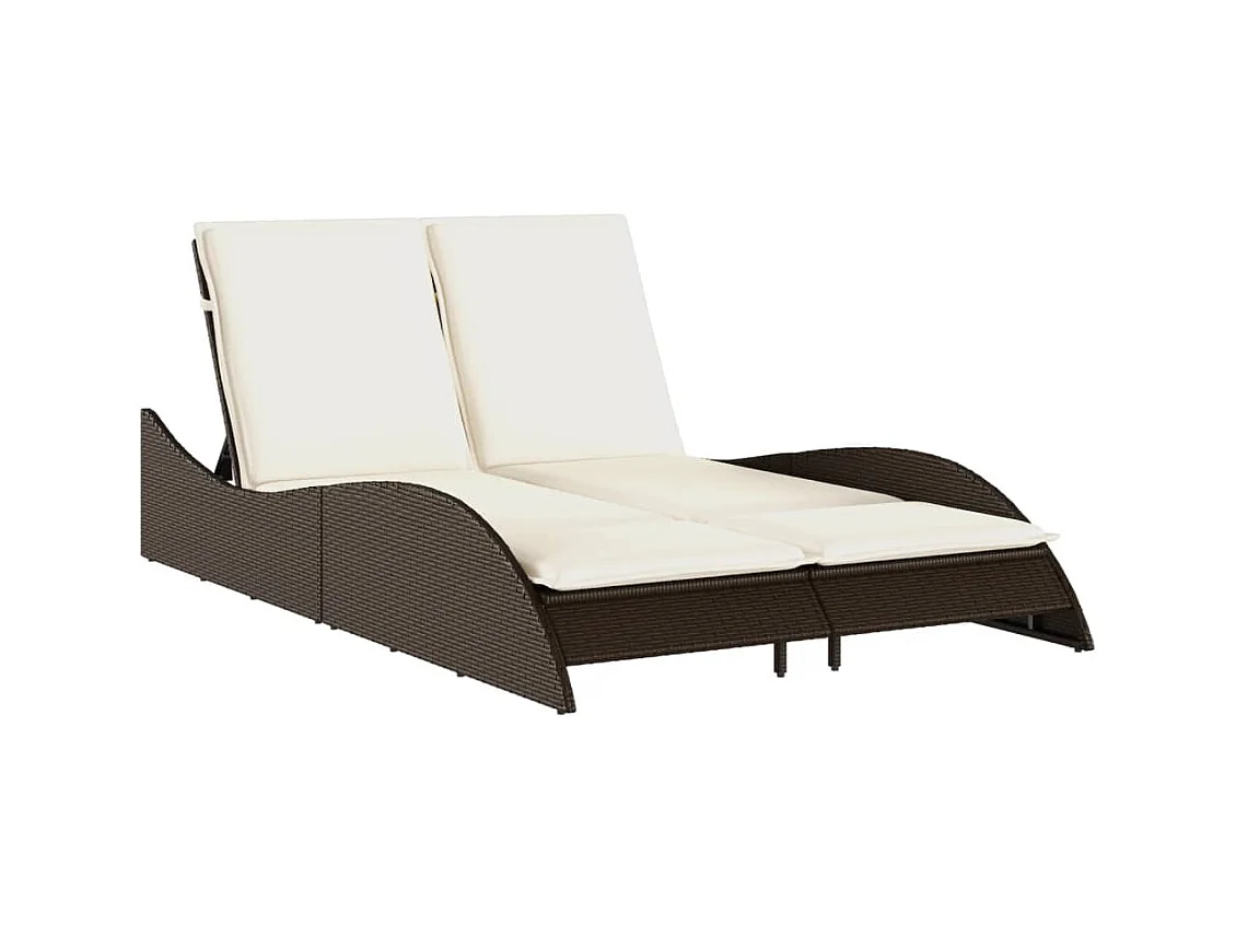 Chaise longue met bruine kussens 114x205x73 cm geweven hars
