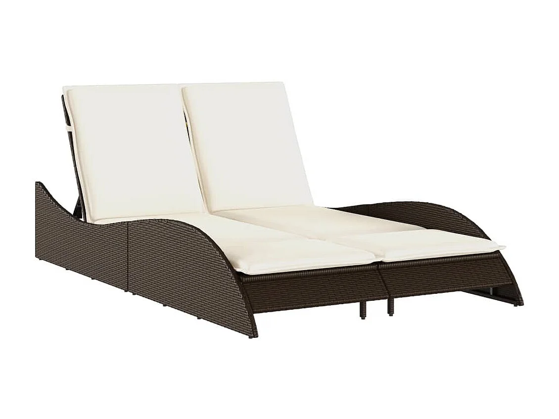 Chaise longue con cuscini marroni 114x205x73 cm in resina intrecciata