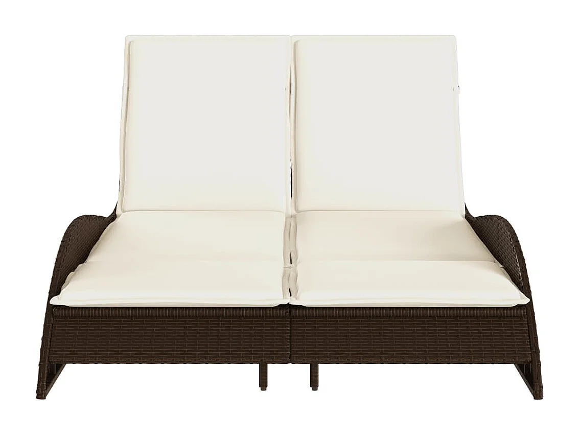 Chaise longue con cuscini marroni 114x205x73 cm in resina intrecciata