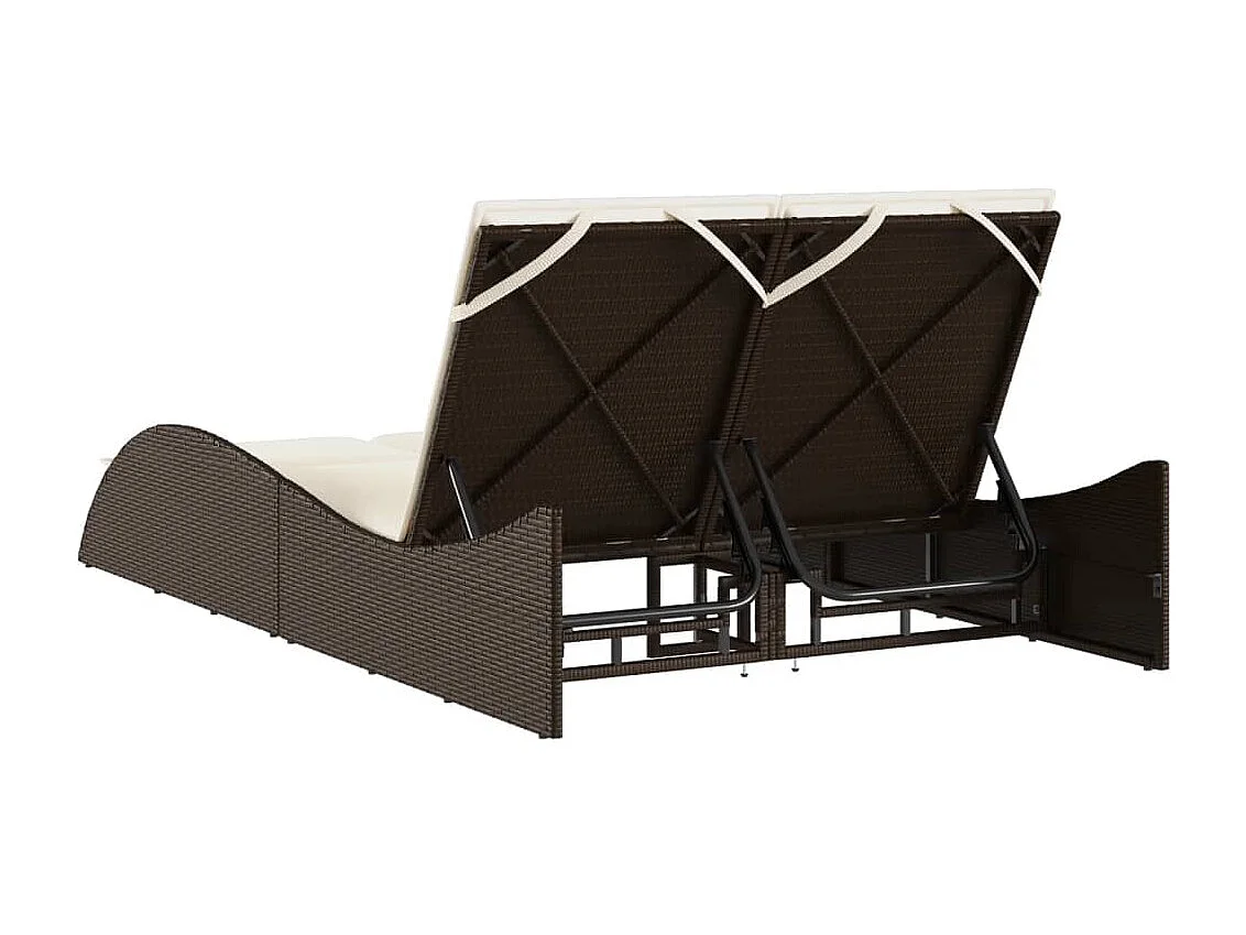 Chaise longue con cuscini marroni 114x205x73 cm in resina intrecciata