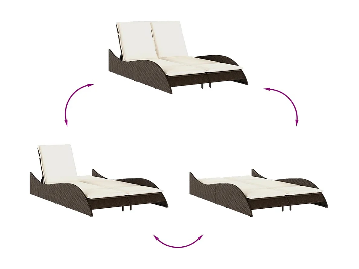 Chaise longue con cuscini marroni 114x205x73 cm in resina intrecciata