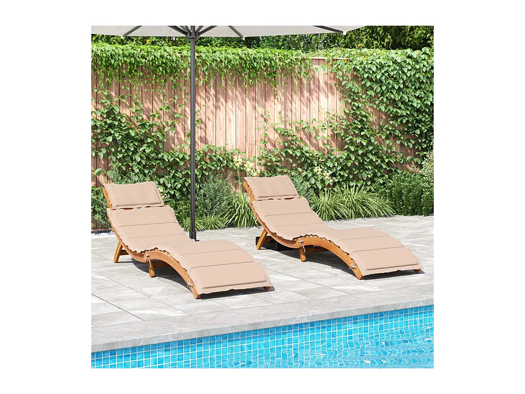 Loungestoelen met kussens, set van 2, beige, massief acaciahout