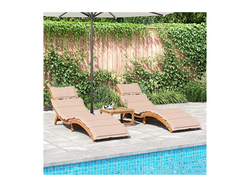 Loungestoelen met kussens, set van 2, beige, massief acaciahout