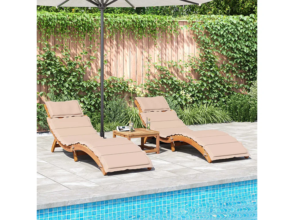 Poltrone lounge con cuscini, set da 2, beige, legno massello di acacia