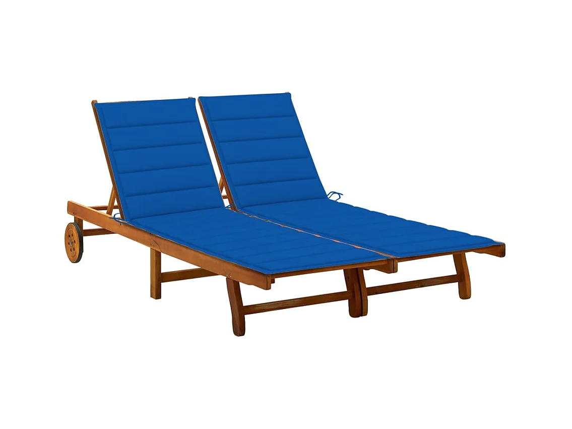 Chaise longue de jardin 2 places avec coussins Acacia solide