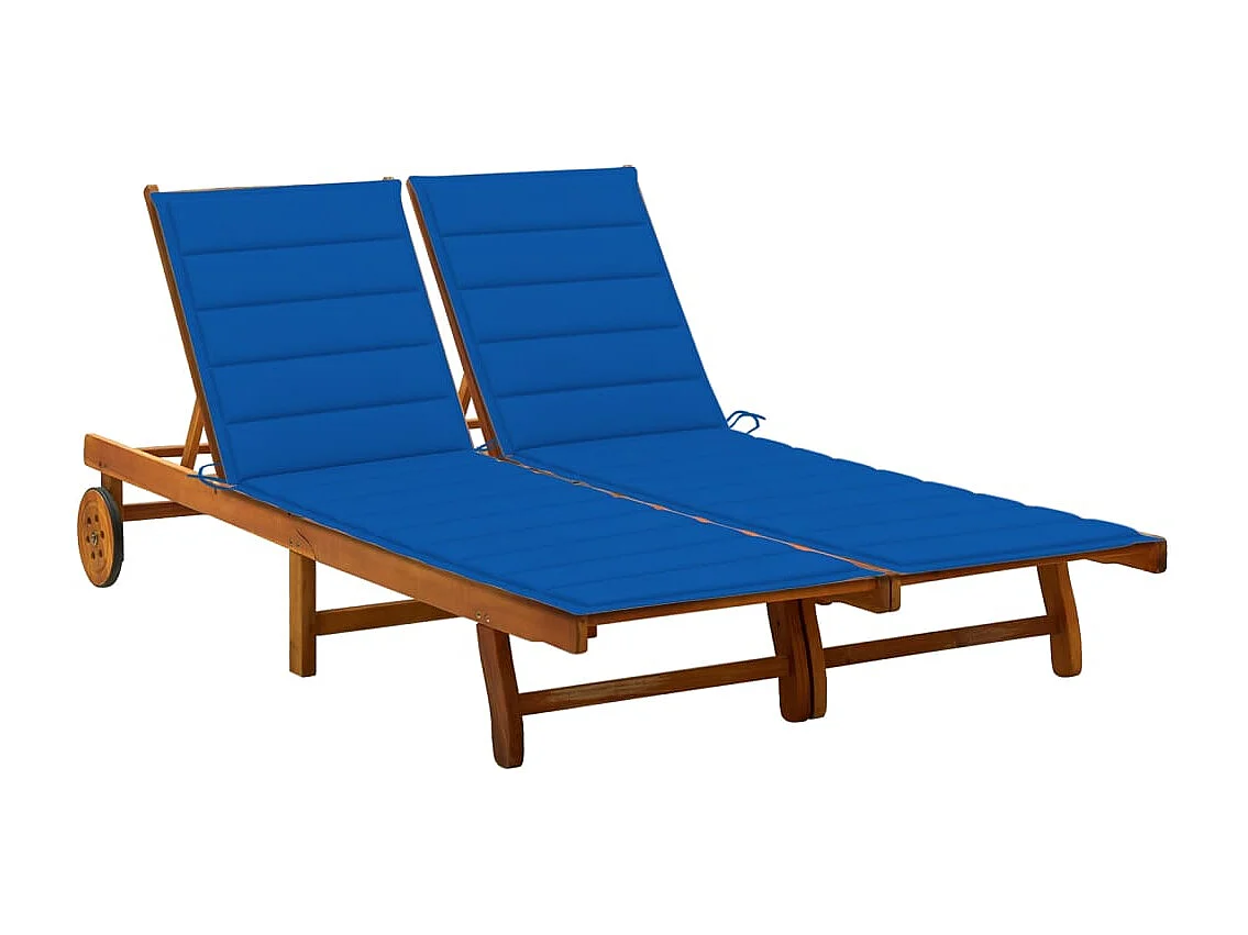 Chaise longue de jardin 2 places avec coussins Acacia solide