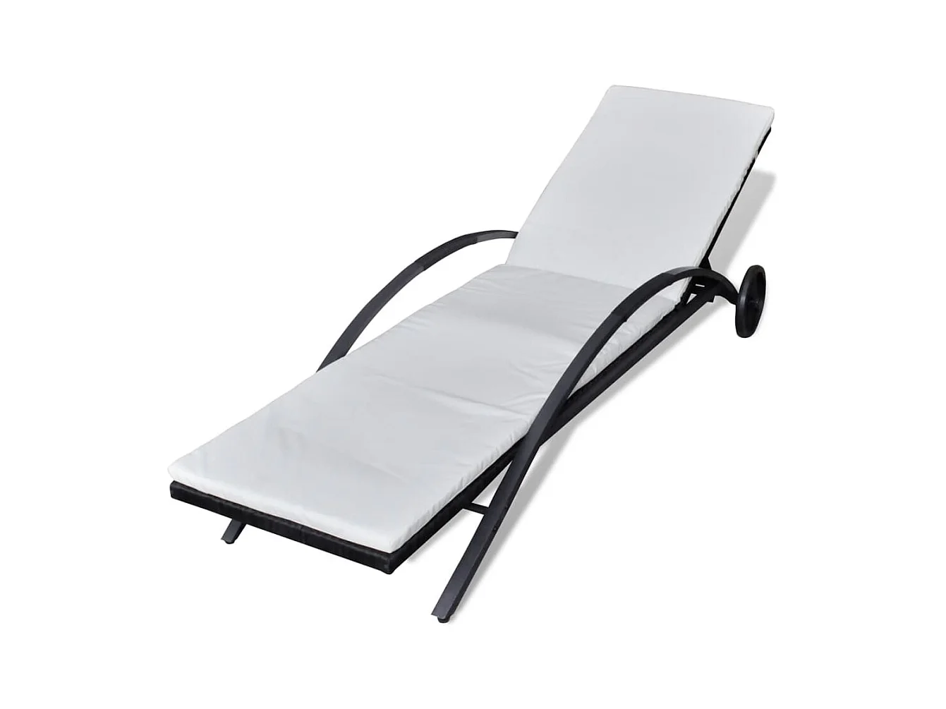 Chaise longue met kussen en wielen Zwarte geweven hars