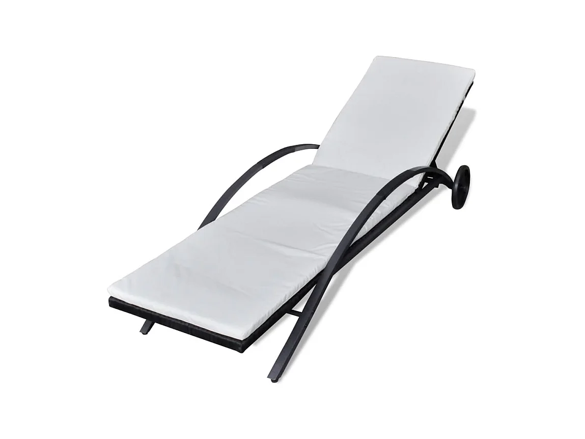 Chaise longue met kussen en wielen Zwarte geweven hars