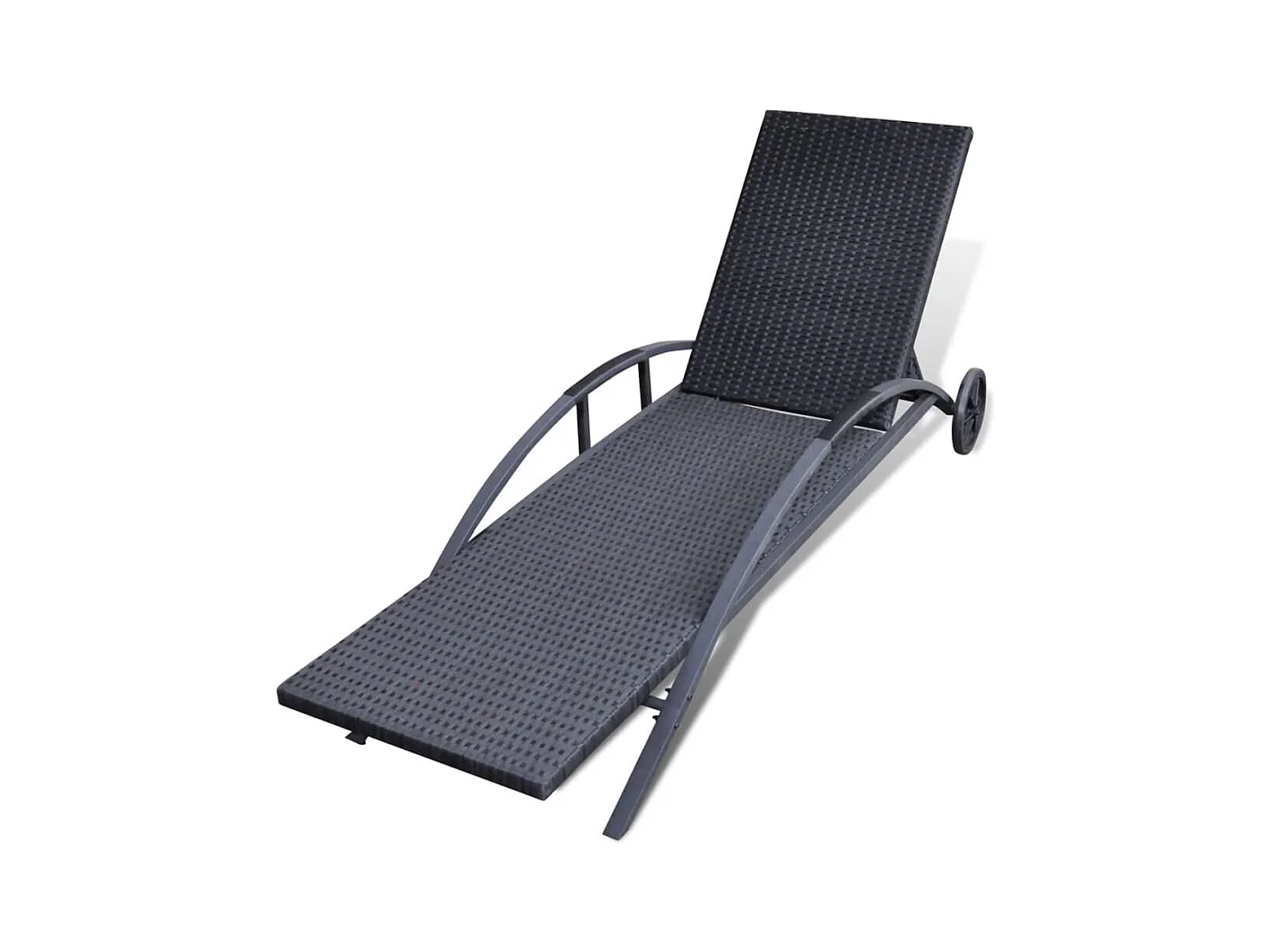 Chaise longue met kussen en wielen Zwarte geweven hars