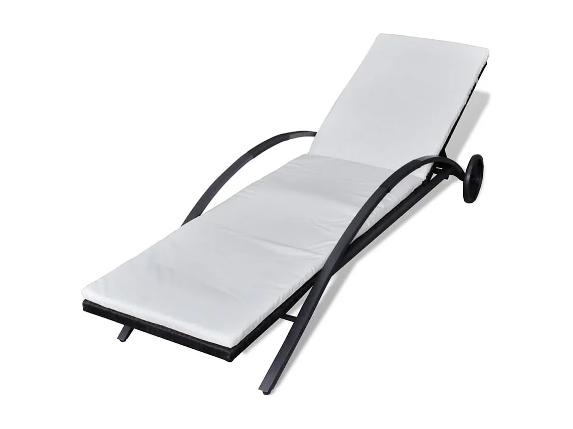 Chaise longue con cojín y ruedas Resina trenzada negra