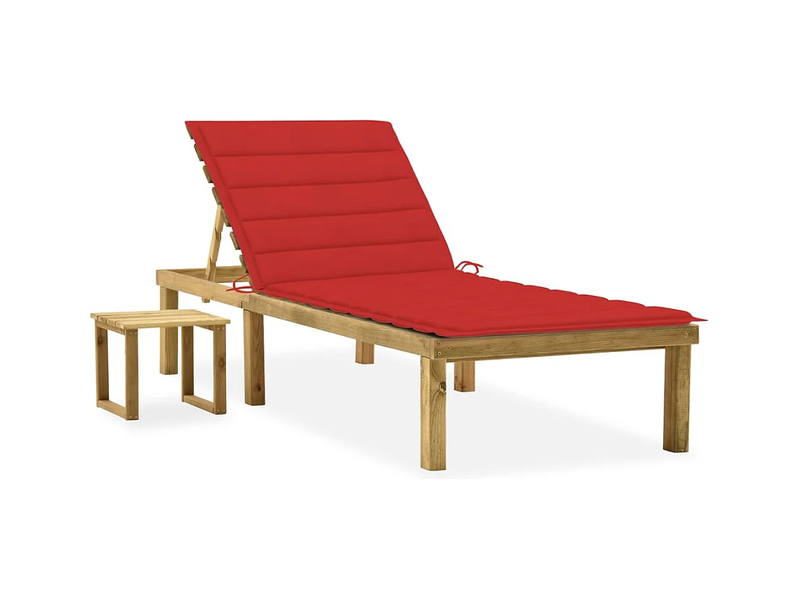 Chaise longue de jardin avec table et coussin Pin imprégné