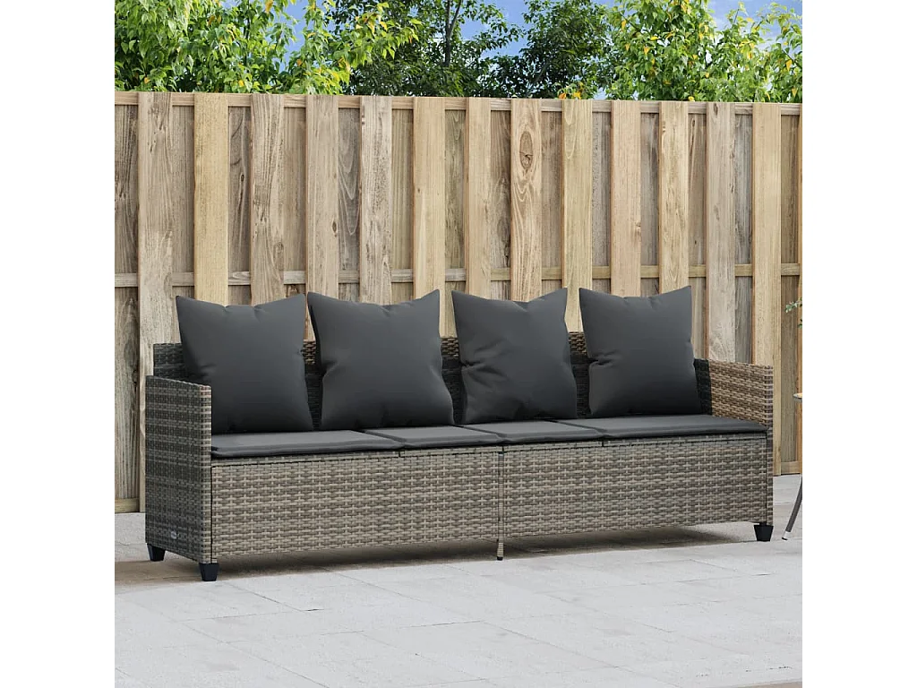 Chaise longue con cojines de mimbre de resina gris