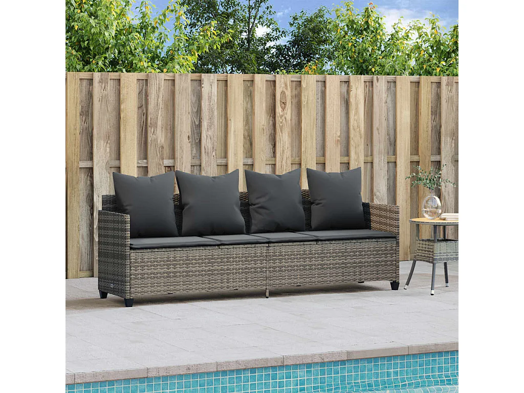 Chaise longue con cojines de mimbre de resina gris