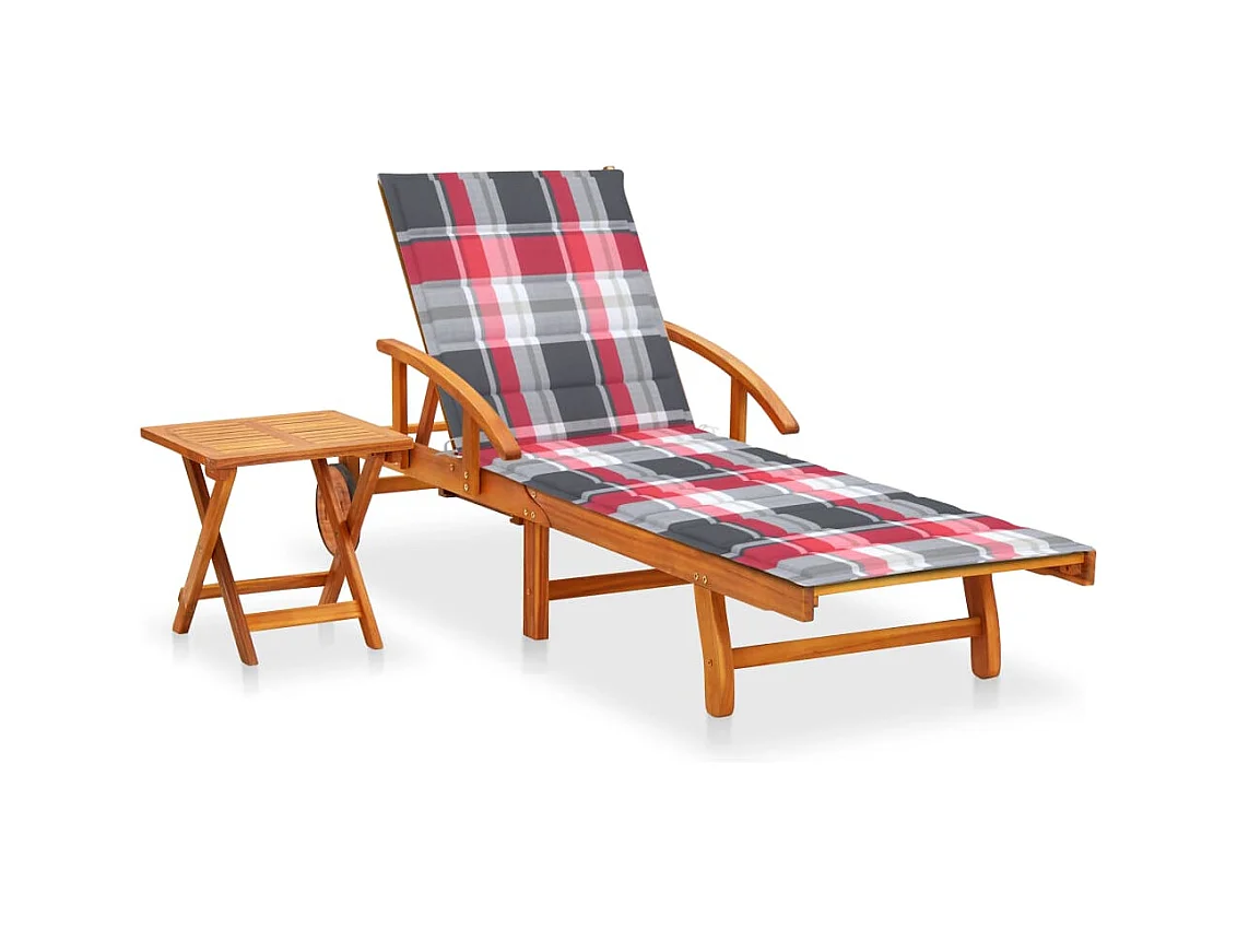 Chaise longue de jardin avec table et coussin Bois d'acacia