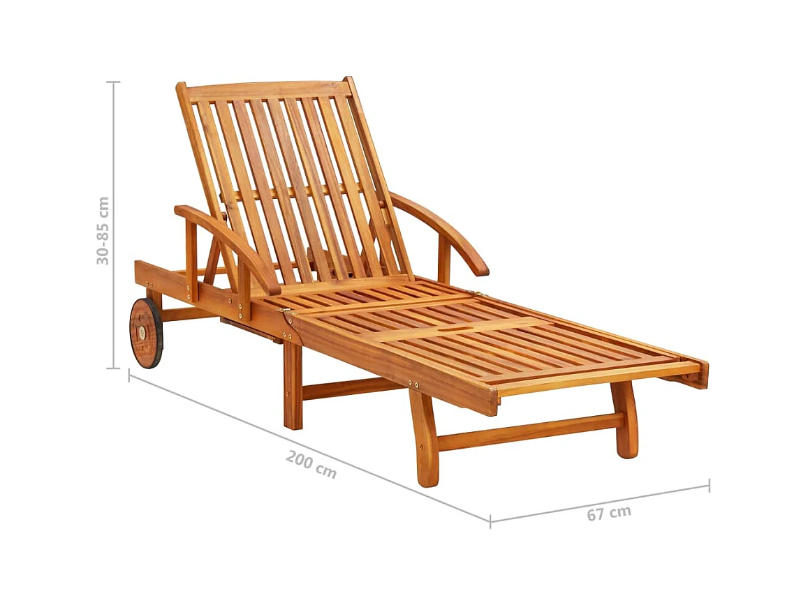 Chaise longue de jardin avec table et coussin Bois d'acacia