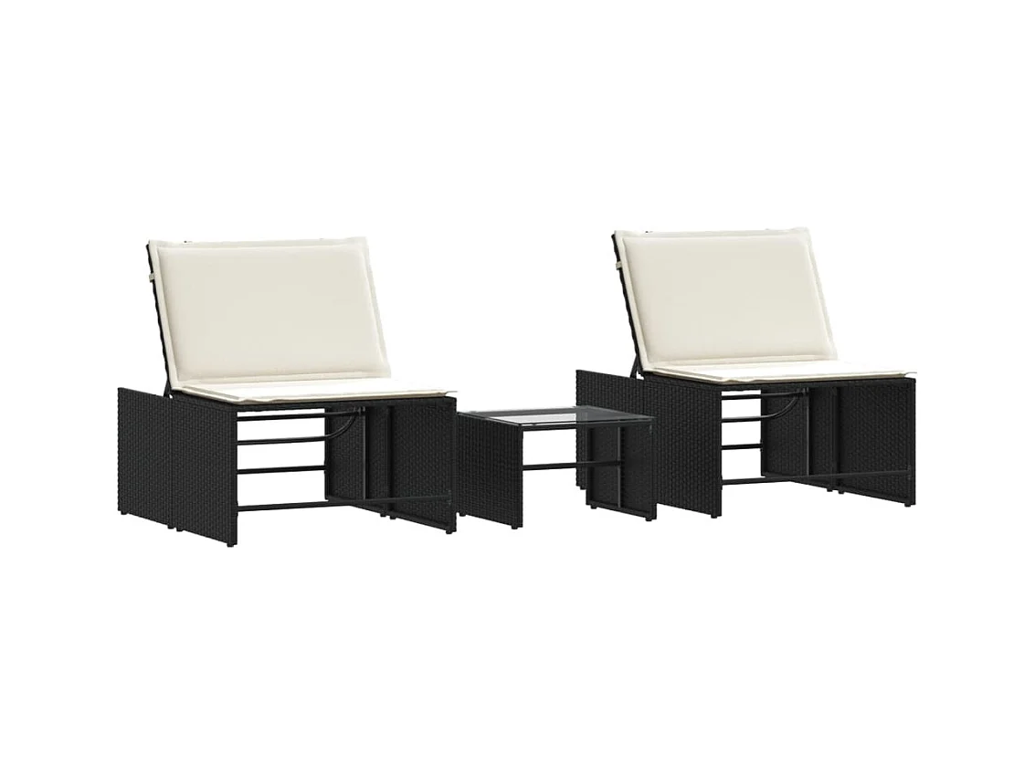 Sillones modulares de 2 piezas con mesa de mimbre negra