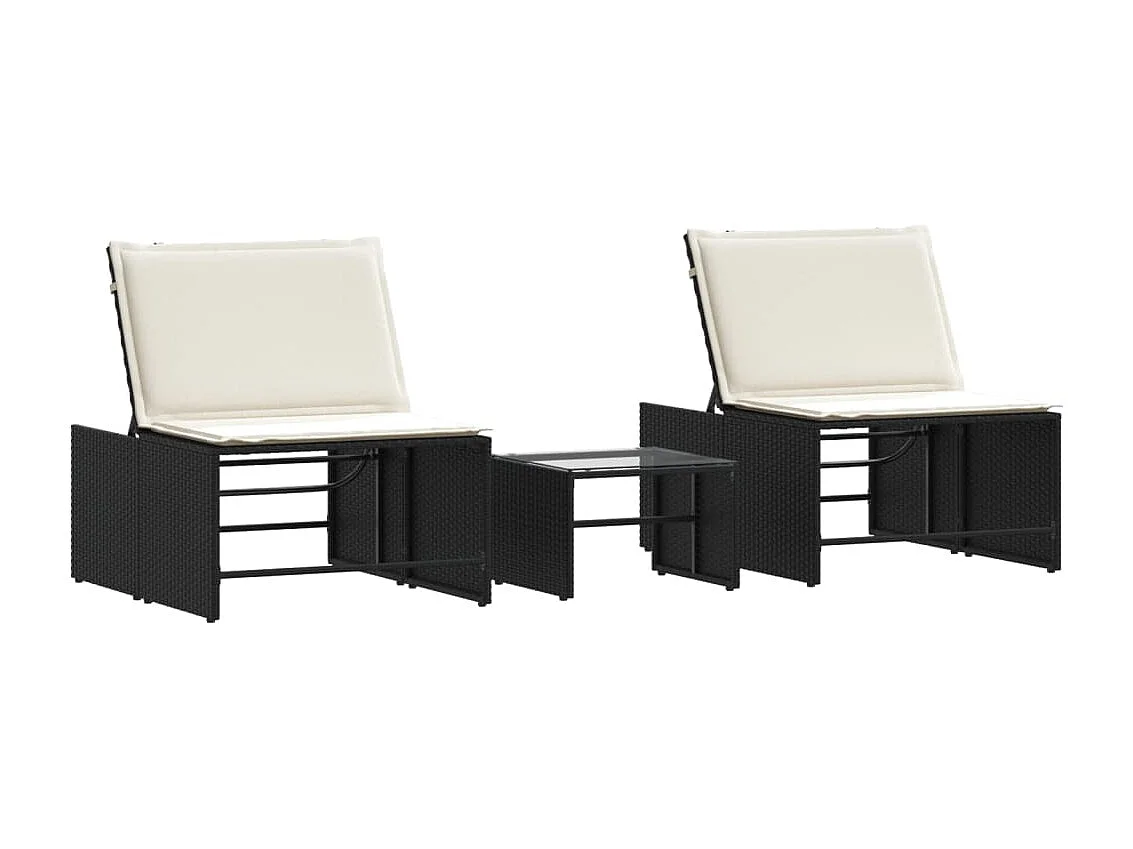 Sillones modulares de 2 piezas con mesa de mimbre negra