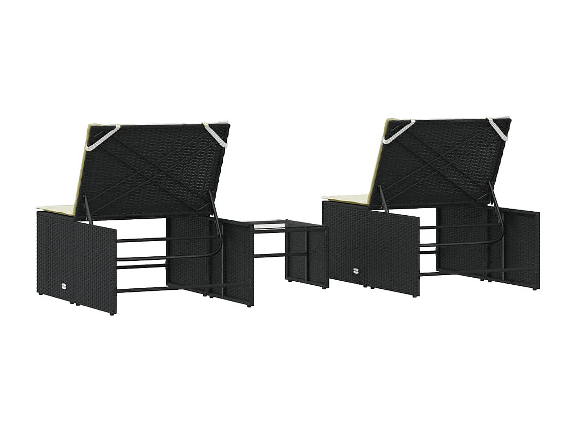 Sillones modulares de 2 piezas con mesa de mimbre negra