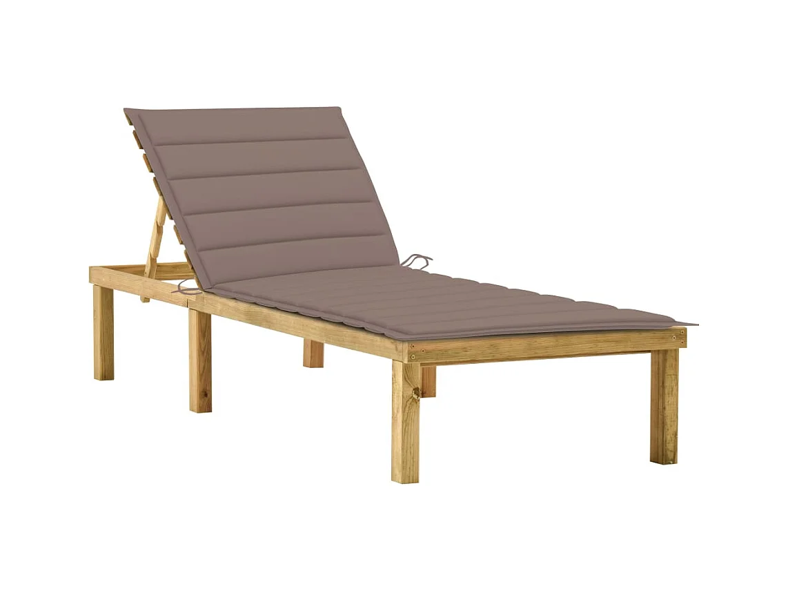 Chaise longue avec coussin taupe Bois de pin imprégné
